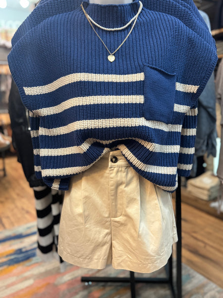 Navy + Cream Drop Shoulder Top