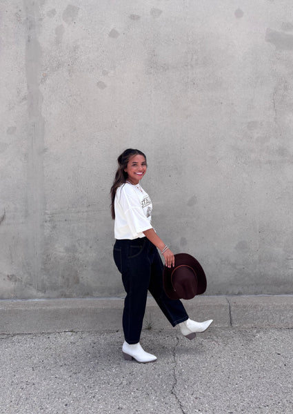Cinched Barrel Capris Jeans