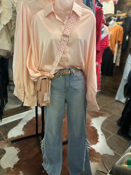 Silky Baby Pink Long Sleeve Button Up