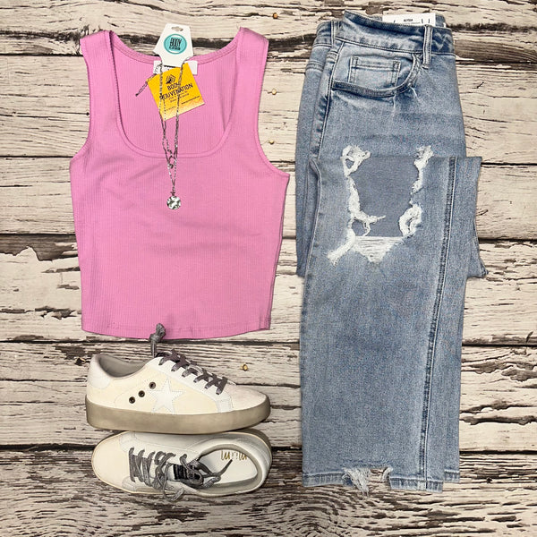 Pink Square Neck Tank