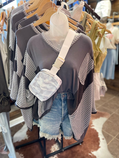 Grey Multi-Textured Top