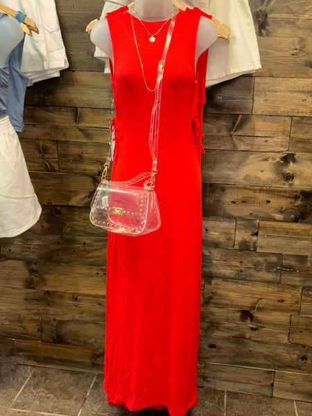 Red Open Back Maxi Dress