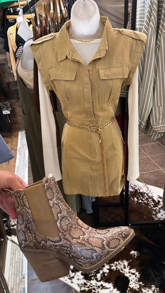 Khaki Cargo Mini Dress