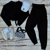 Black Tie-Waist Jogger Set