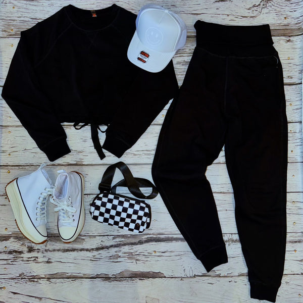 Black Tie-Waist Jogger Set