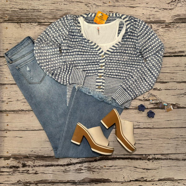 Blue And White Knit Striped Sweater