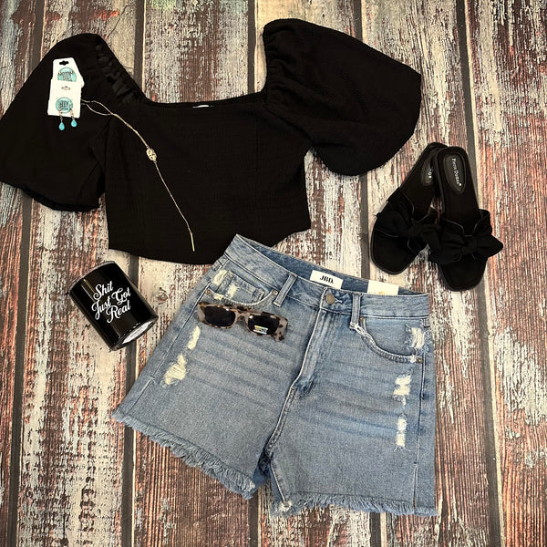 Black Puff Sleeve Top