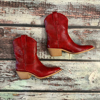 Red Snakeskin Bootie