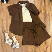 Brown Linen Short Set