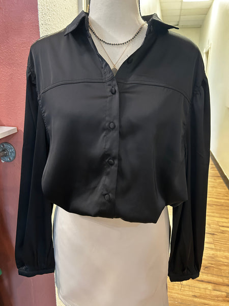 Black Silk Button Up Long Sleeve