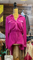 Magenta Long Sleeve Satin Romper