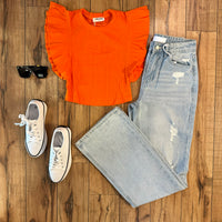 Orange Ruffle-Sleeve Top