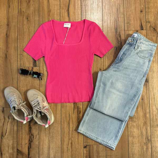 Hot Pink Square-Neck Top