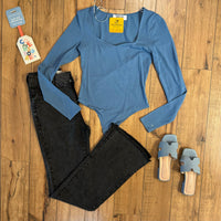 Gray Blue Long Sleeve Bodysuit