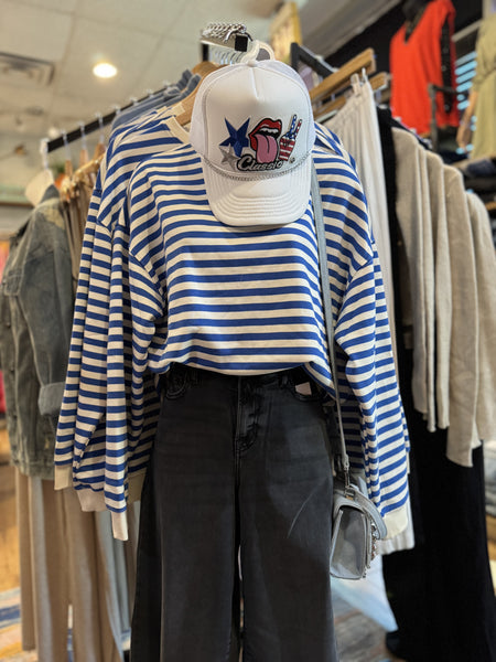 Royal Blue Striped Crewneck