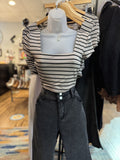 Striped Cropped Square Neck