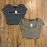 Striped Cropped Square Neck