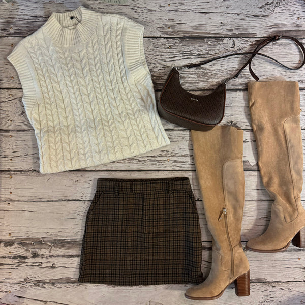 Brown Plaid Mini Skirt