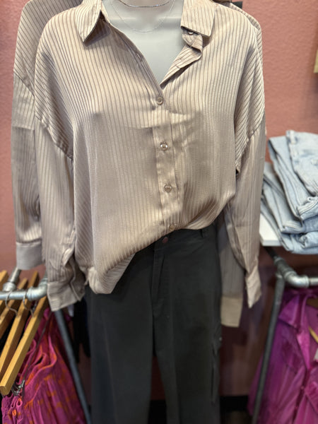 Beige Satin Button Up