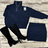 Navy Sweater Skirt Set