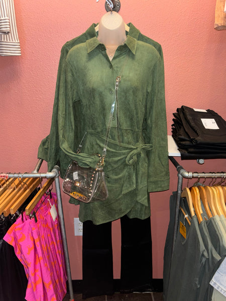 Green Long Sleeve Button Tie Top