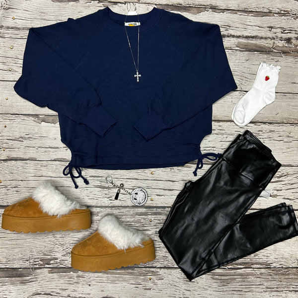 Navy Side Tied Sweater