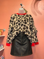 Cheetah Print Sweater with Red Details