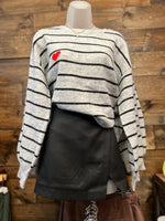 Grey Striped Heart Sweater