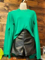 Green Shoulder Cut-Out Blouse