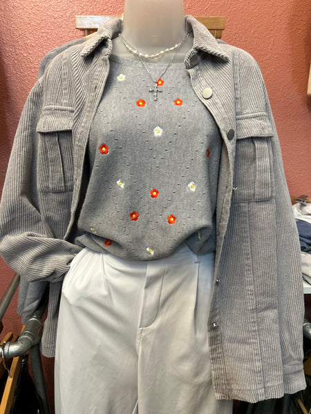 Grey Floral Sweater