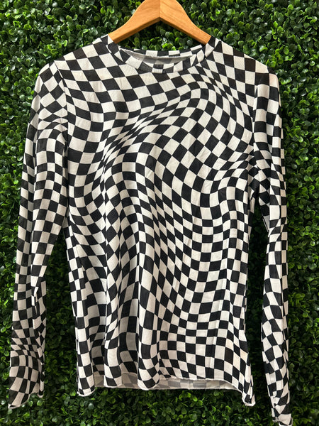 Sheer Checkered Long Sleeve