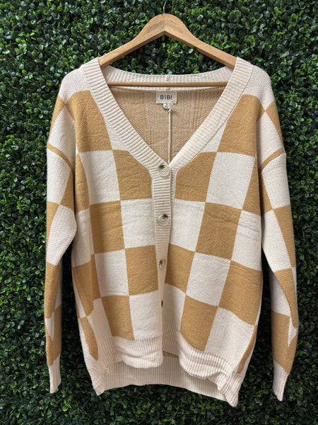 Mustard Checkered Cardigan