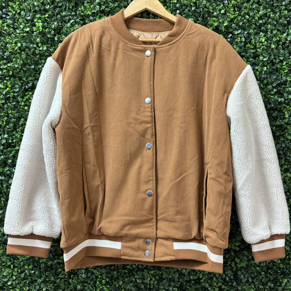 Corduroy Sherpa Sleeve Bomber Jacket