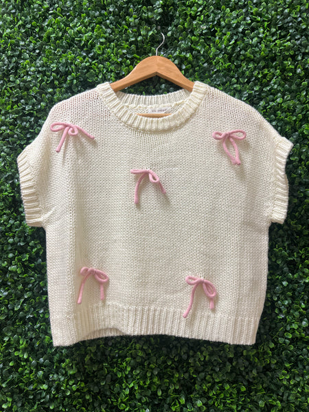 White Knitted With Pink Bows