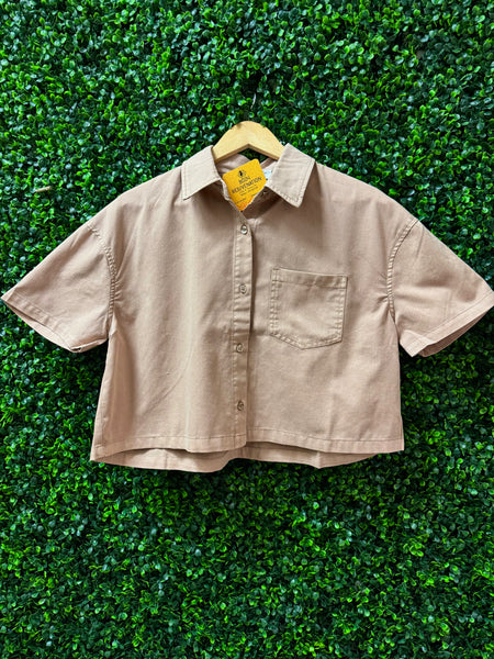 Dark Taupe T-Shirt Button Up