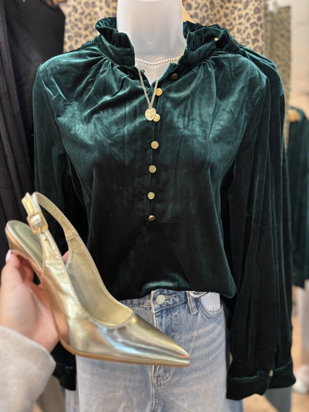 Velvet Green Long-Sleeve Top