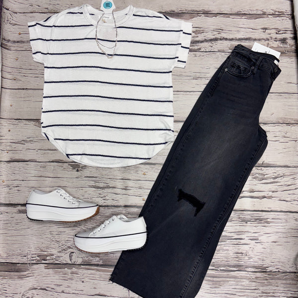 Short-Sleeve Tee with Navy Stripes