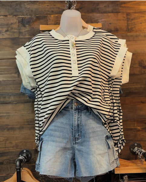 Striped Button-Up Tee