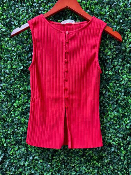 Red Button-Down Tank