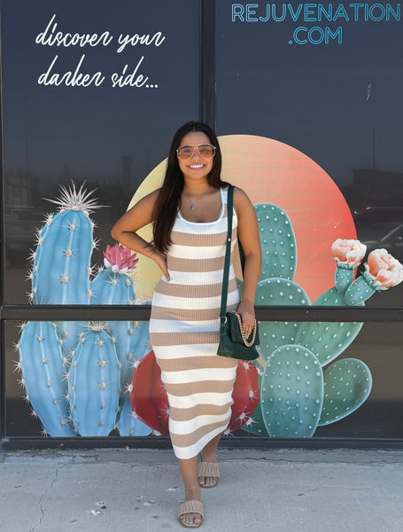Taupe & Ivory Striped Maxi Dress
