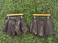 Black Pleated Leather Shorts