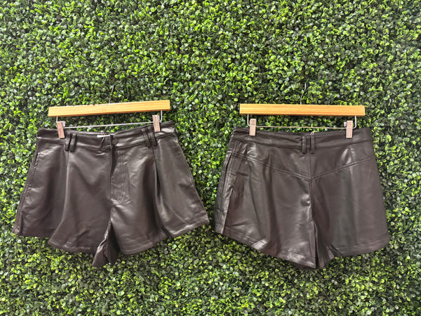 Black Pleated Leather Shorts