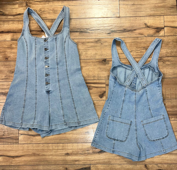 Cross-Back Denim Romper