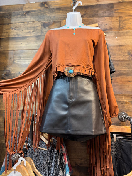 Camel Fringe Top