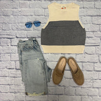 Navy Striped Knitted Top