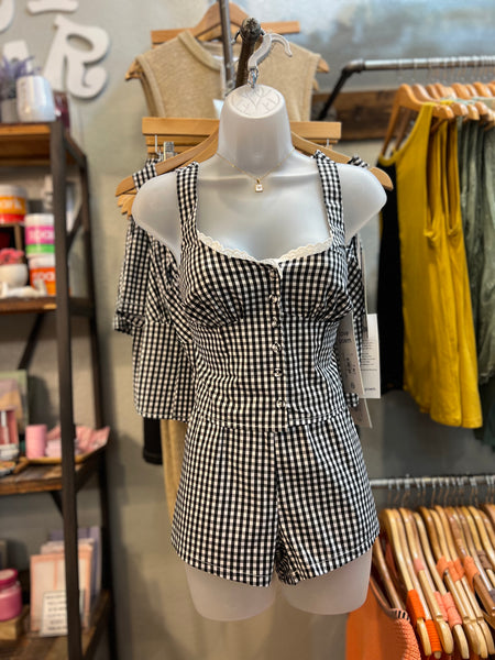 Black Gingham Short Set