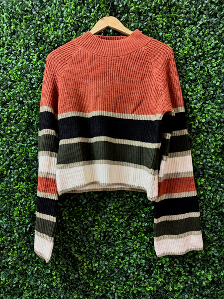 Multi-Stripe Mock Neck Sweater