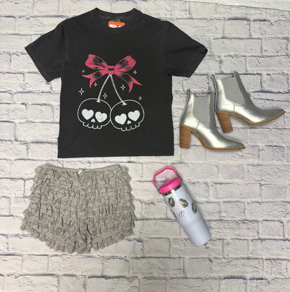 Skull and Pink Bow Tee