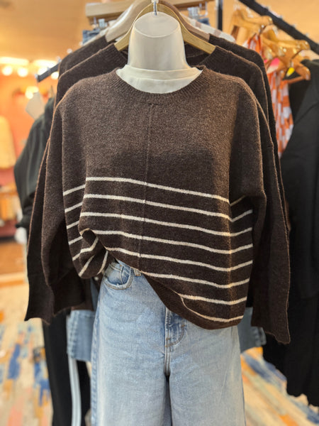 Brown + Cream Striped Sweater