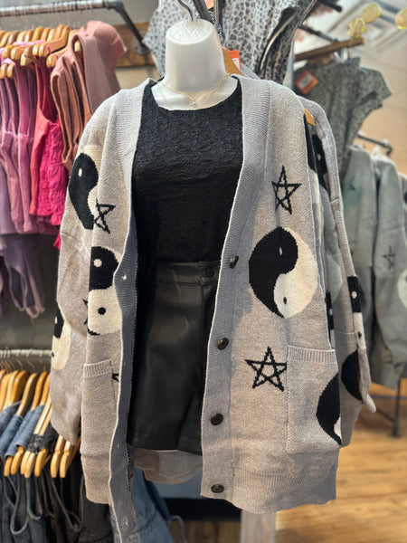 Ash Grey Ying-Yang Cardigan